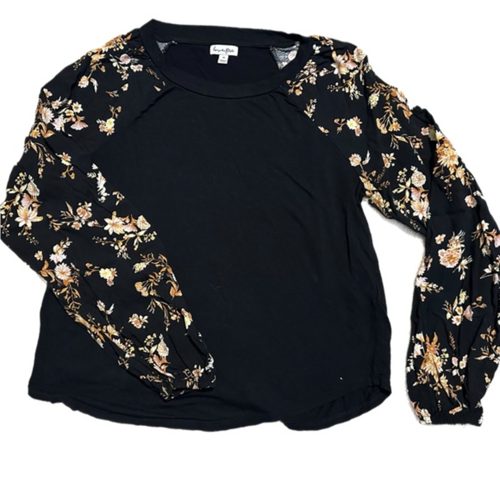 Women’s long sleeve black floral top size medium